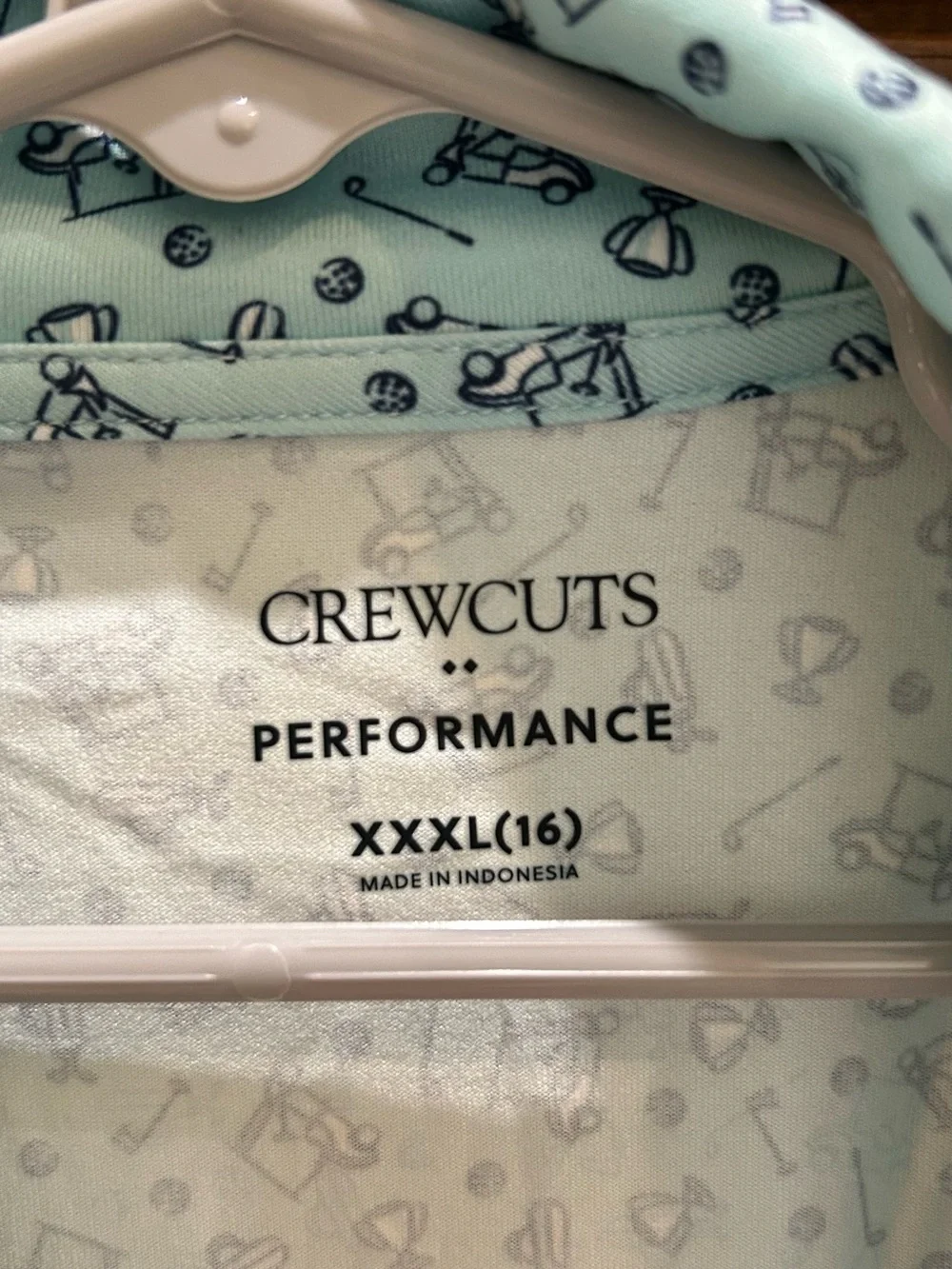 Crewcuts Light Blue Polo with Navy Micro Print EUC